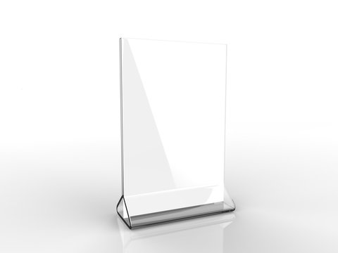 Blank Card stand type top loader Table Tent. 3d render illustration.