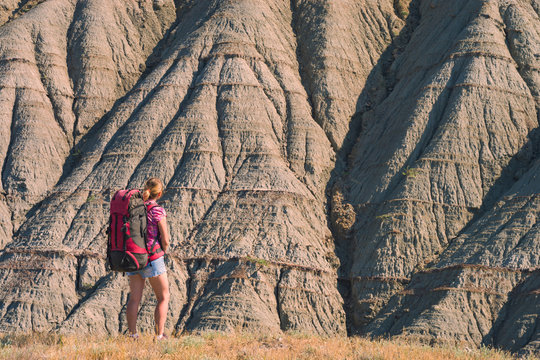 Girl Hiker Against Badland