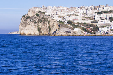 Peschici promontory, view from the blue adriatic sea.