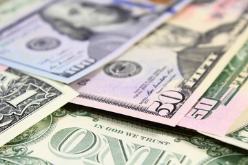 Background of dollar bills close-up. Close-up. Background. Texture.