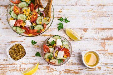 Salad of raw vegetables in oil