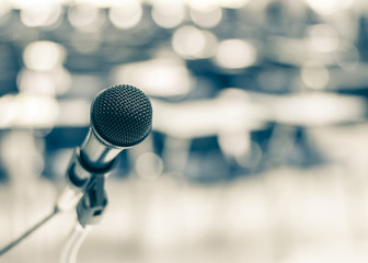 Microphone speaker for seminar or conference meeting in educational business event