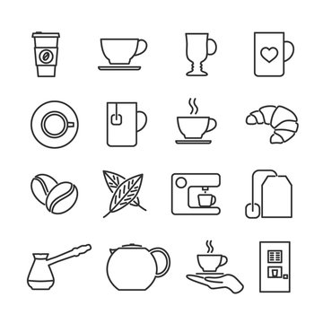Vector image set of coffee and tea line icons.