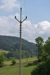 Obraz premium Power line mast. Background of the sky.