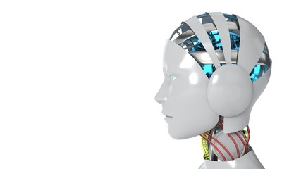 Robot woman working white background, 3d rendering