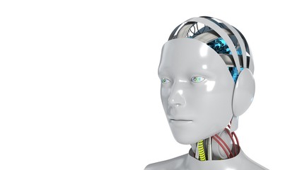 Robot woman working white background, 3d rendering