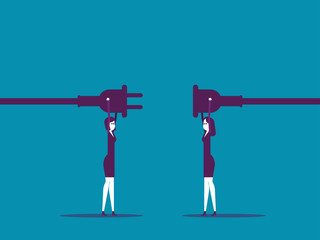 Connection. Business team and getting plugged in. Vector business illustration concept, Power line, Electric Plug.