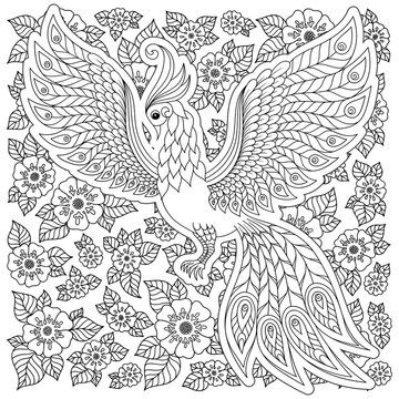   Firebird for anti stress Coloring Page with high details.