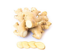 Fresh ginger root on white background for herb and medical product concept
