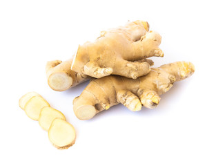 Fresh ginger root on white background for herb and medical product concept