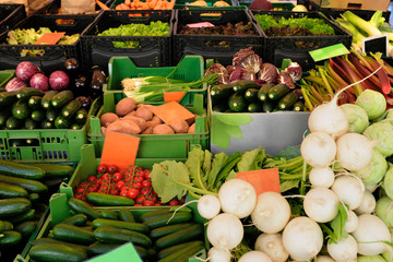Verschiedenes frisches Gemüse am Marktstand
