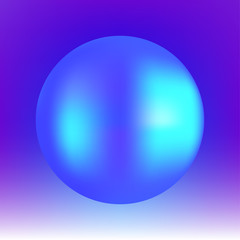 Vector abstract bright colorful neon poster illustration with ball shape & soft blurred background with transitions between color spots: violet,  turquoise & blue. Minimalistic template poster design