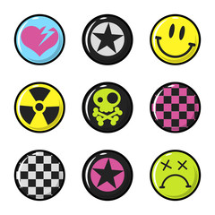 Vector emo icons isoleted on white. heart, radiation, skull and others
