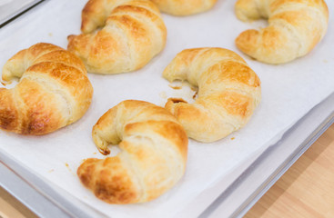 Closeup croissant homemade bakery, selective and soft focus