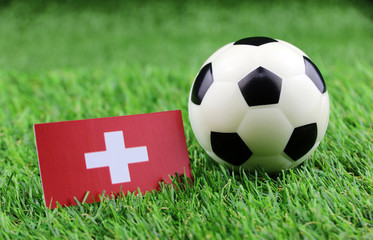 ball with Switzerland flag on Green grass football 2018