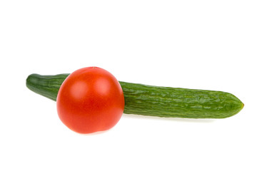 tomato and cucumber on a white background