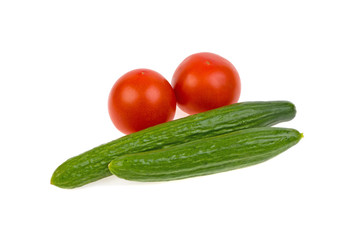 tomato and cucumber on a white background