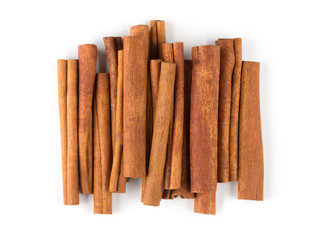 cinnamon sticks top view isolated on white background, top view