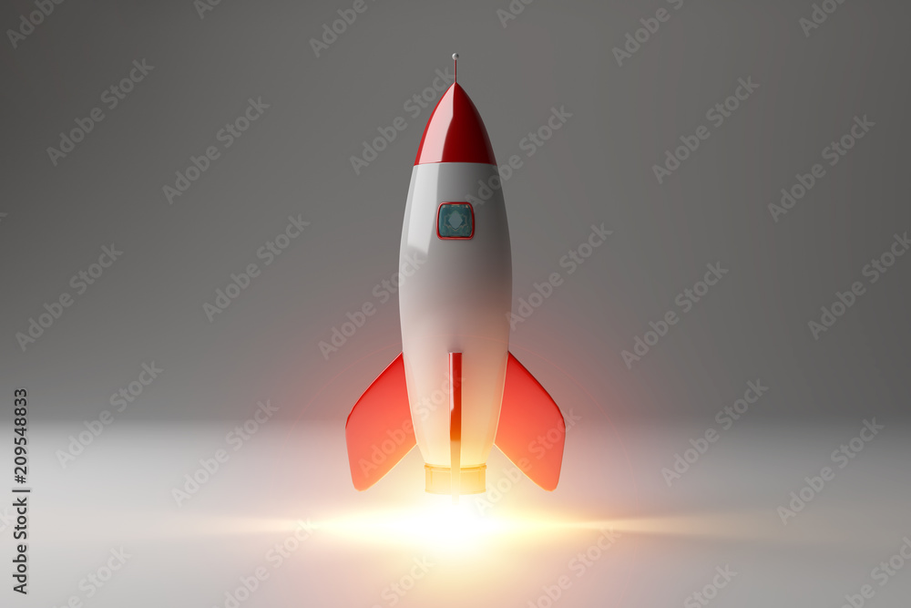 Poster modern digital rocket launching 3d rendering