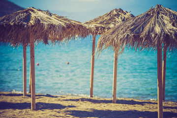 Sun parasols umbrellas on beach