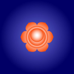 Sacral chakra Svadhisthana in Orange color on dark blue space background. Isoteric flat icon. Geometric pattern. Vector illustration eps10