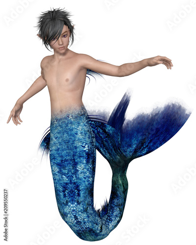 "Young Merman with Dark Blue Fish Tail, Swimming - fantasy illustration" Stock photo and royalty-free images on Fotolia.com - Pic 209550237