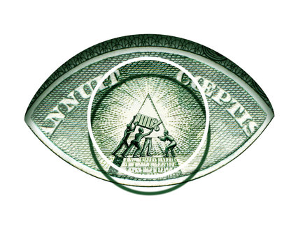 Four Men Put The Pyramid At The Top Of The Pyramid Of The American Dollar. 100% Quality. Gold Standard. In The Form Of A Stylized Eye