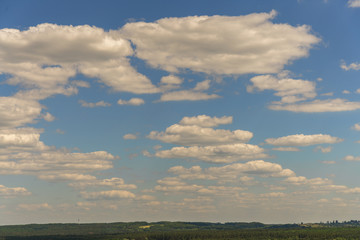 Blue sky with lots of white clouds. background.