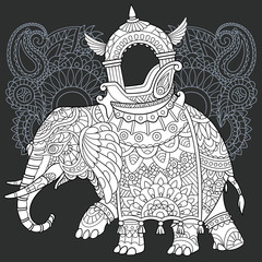 Elephant in black and white line art style