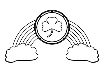 rainbow with coin with clover icon over white background, vector illustration