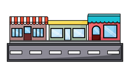 street with stores over white background, vector illustration