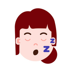 Obraz na płótnie Canvas girl head with facial emotions, avatar character, woman sleep face with different female emotions concept. flat design. vector illustration