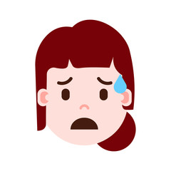 girl head emoji personage icon with facial emotions, avatar character, woman crying face with different female emotions concept. flat design. vector illustration