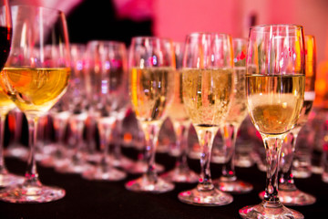 glasses of champagne on the table during a party