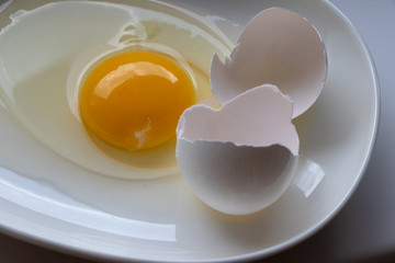 broken egg on a white plate