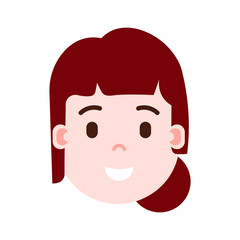 girl head emoji personage icon with facial emotions, avatar character, woman satisfied face with different female emotions concept. flat design. vector illustration