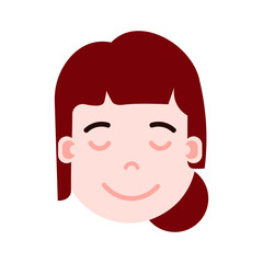 girl head emoji personage icon with facial emotions, avatar character, woman sleep smiling face with different female emotions concept. flat design. vector illustration