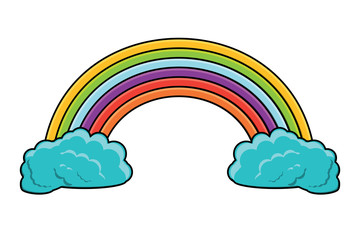 rainbow and clouds over white background, vector illustration