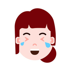girl head emoji personage icon with facial emotions, avatar character, woman happy crying face with different female emotions concept. flat design. vector illustration