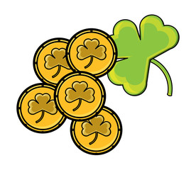 clover and coins with clovers icon over white background, vector illustration