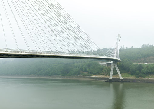 View of a cable-stayed bridge Pont de Terenez in France on a sunny summer morning © Andrii