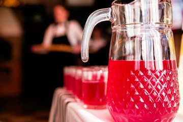 cranberry juice on a buffet table