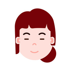 girl head emoji personage icon with facial emotions, avatar character, woman sleep smiling face with different female emotions concept. flat design. vector illustration
