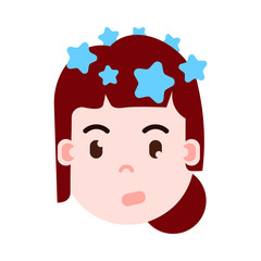 girl head emoji personage icon with facial emotions, avatar character, woman vertigo face with different female emotions concept. flat design. vector illustration