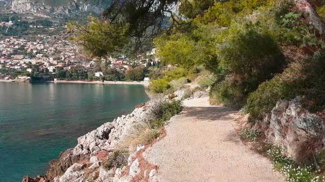 POV Shot Of Walking On The Path By The Mediterranean Sea in Roquebrune-Cap-Martin On The Cote d'Azur, France, Europe - 4K Video