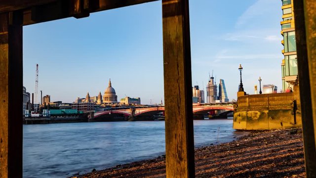 8k Time lapse view of Blackfriars bridge in London with St Paul cathedral and the skylin of the City of London