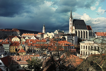 Obraz premium Cityscape Cesky Krumlov and St. Vitus Church and Castle, Czech republic.