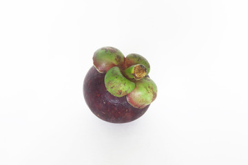 isolate mangosteen on white background, the tropical purple fruit in Thailand.