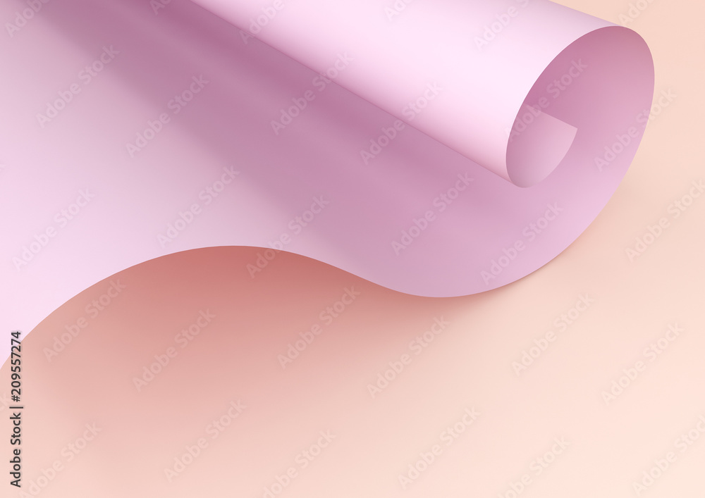 Poster 3d rendering of lilac waved paper isolated on beige background. part of twirled paper with empty spa