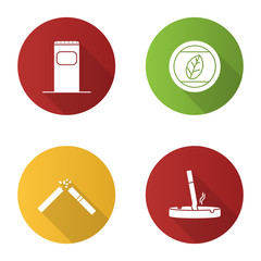 Smoking flat design long shadow glyph icons set